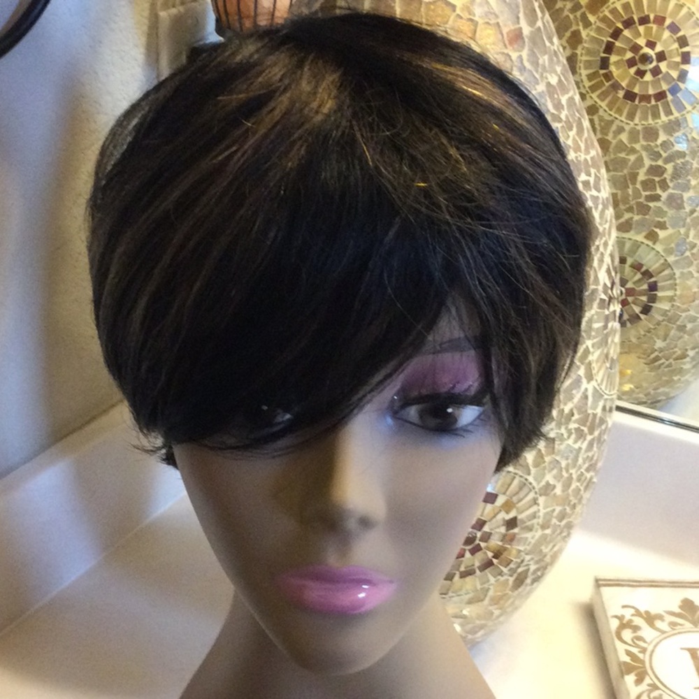 Black and Brown Pixie Wig with Side-Swept Bangs